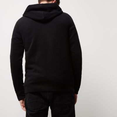 Black casual zip front hoodie